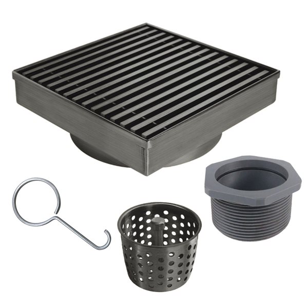 Reln 6-in L Gunmetal Grey Slotted Square Stainless Steel Shower Drain