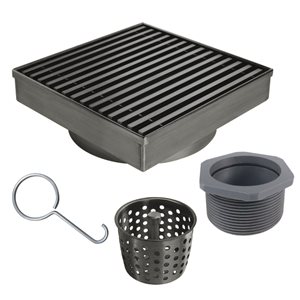 Reln 6-in L Gunmetal Grey Slotted Square Stainless Steel Shower Drain