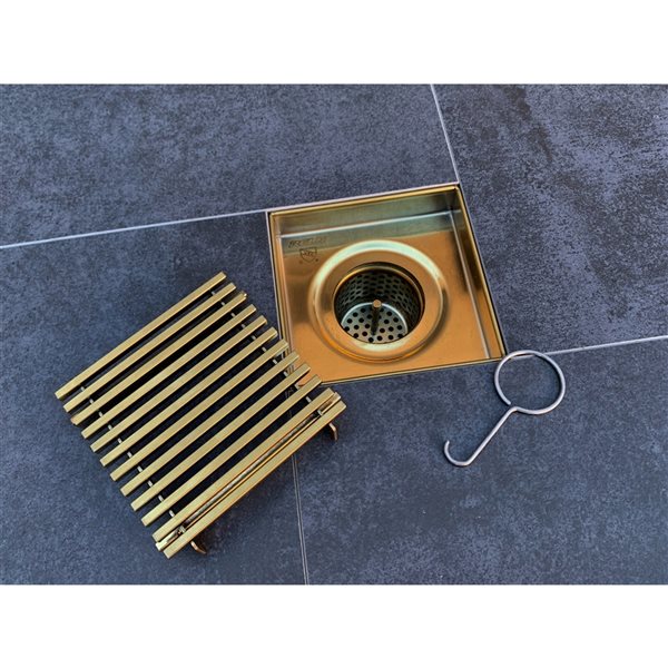 Reln 4-in L Brushed Gold Slotted Square Stainless Steel Shower Drain
