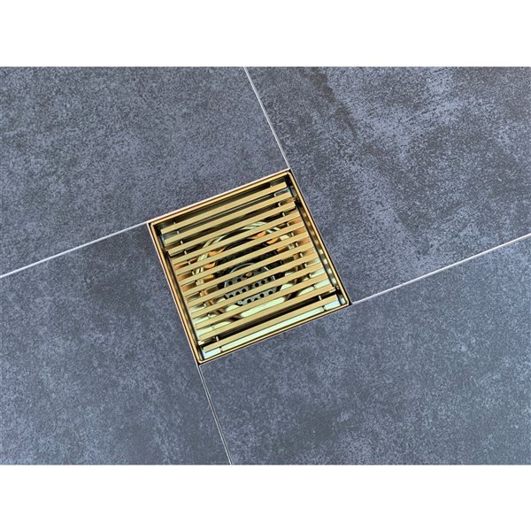 Reln 4-in L Brushed Gold Slotted Square Stainless Steel Shower Drain