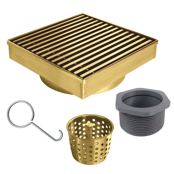 Reln 4-in L Brushed Gold Slotted Square Stainless Steel Shower Drain