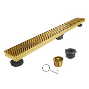 Reln 32-in L Brushed Gold Slotted Rectangle Stainless Steel Shower Drain