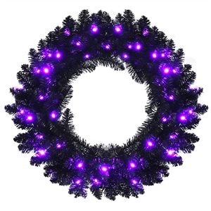 Costway 24-in Pre-lit Christmas Halloween Wreath Black with LED Lights
