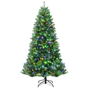 Costway 7-ft Snow Flocked Christmas Tree Glitter Tips with Pine Cone and Red Berries