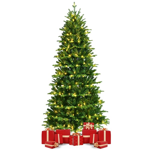 Costway 8ft Pre-Lit Hinged Christmas Tree with Remote Control & 9 Lighting Modes