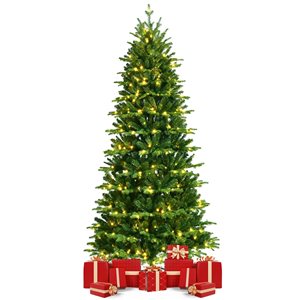 Costway 8-ft Pre-Lit Hinged Christmas Tree Snow Flocked with 9 Modes Remote Control Lights
