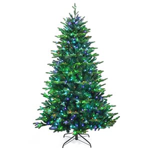 Costway 7-ft Pre-Lit Hinged Christmas Tree 2458 PE and PVC Tips with 450 Lights