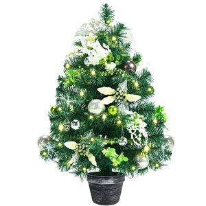 Costway 6-ft Snow Flocked Hinged Christmas Tree with Berries and Poinsettia Flowers