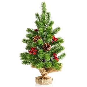 Costway 7-ft Unlit Snowy Hinged Christmas Tree with 1180 Mixed Tips and Red Berries