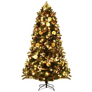 Costway 7.5-ft Pre-Lit Artificial Christmas Tree 1100 Tips with 140 Ornaments
