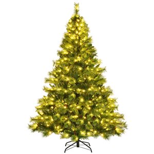Costway 7-ft Unlit Hinged Artificial Christmas Tree with Snow Flocked Tips and Red Berries