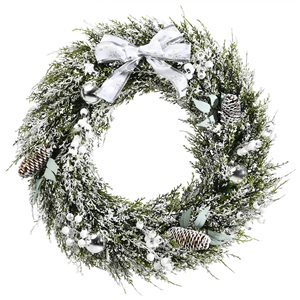 Costway 24-in Snowy Artificial Christmas Wreath with Pine Cones and White Berries