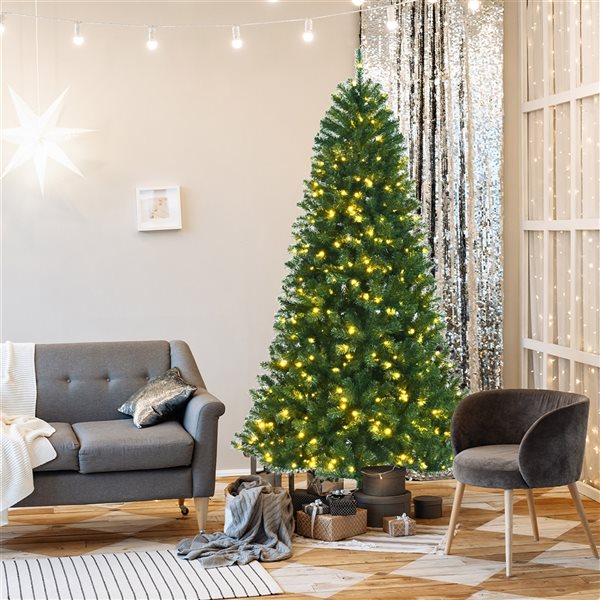 Costway 8-ft Pre-lit Hinged Christmas Tree with Remote Control and 9 Lighting Modes