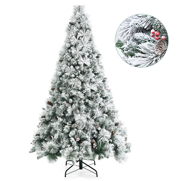 Costway 8-ft Pre-lit Hinged Christmas Tree with 600 LED Lights and 9 Dynamic Effects