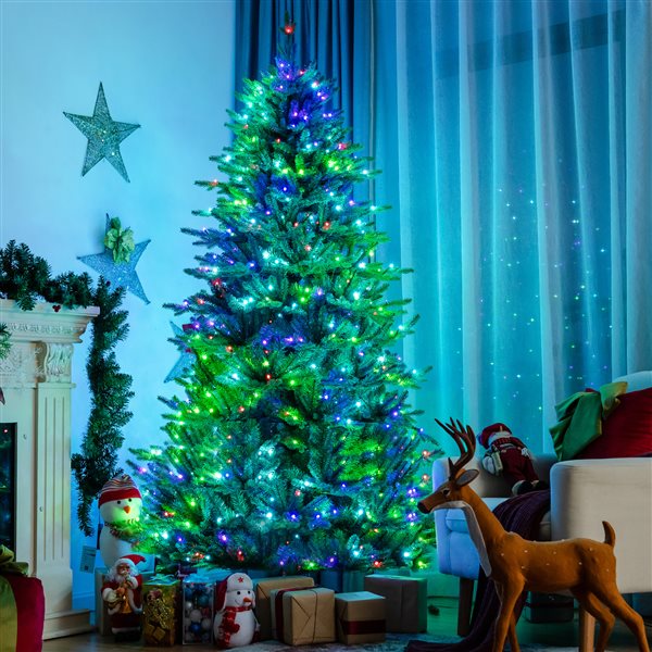 Costway 8-ft App-Controlled Pre-lit Christmas Tree with 15 Modes Multicolour Lights