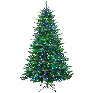 Costway 5-ft Snow Flocked Hinged Christmas Tree with Berries and Poinsettia Flowers