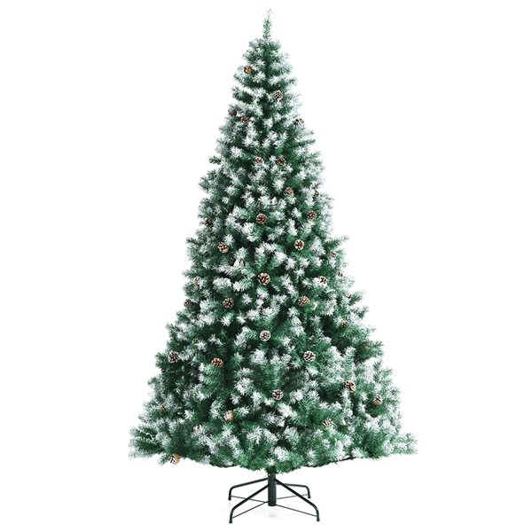 Costway 7.5-ft Snow Flocked Hinged Christmas Tree with 1346 Branch Tips and Pine Cones