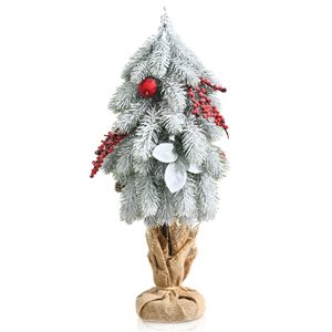Costway 8-ft Pre-lit Hinged Christmas Tree with 1913 Glitter Tips and Pine Cones