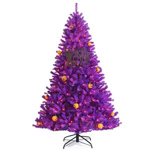 Costway 7-ft Pre-lit Hinged Christmas Tree with 1233 Glitter Tips and Pine Cones