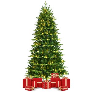 Costway 7.5-ft Pre-Lit Hinged Christmas Tree Flocked with 9 Modes Remote Control