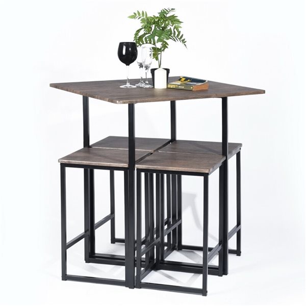 Homycasa Brown Square Dining Table with Stools 5Piece 0300200012254