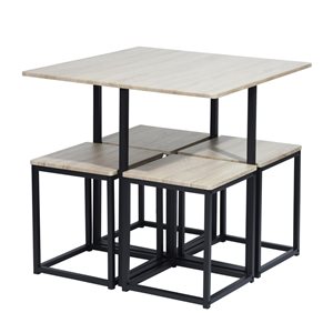 Table à manger carrée avec tabourets en bois de hêtre de FurnitureR, 5 pièces