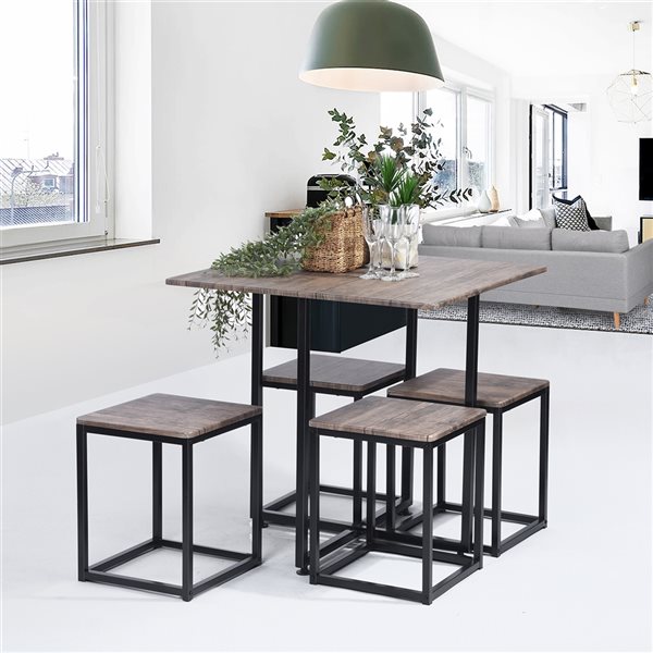 Table à manger carrée avec tabourets de FurnitureR, brun 5 pièces
