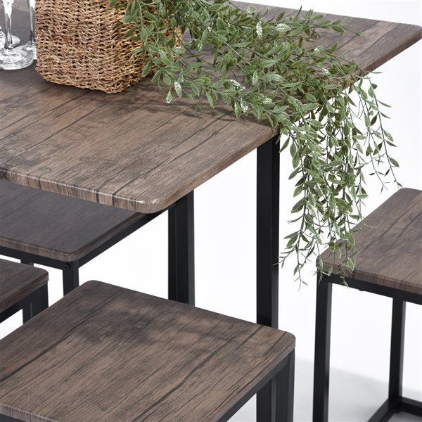 Table à manger carrée avec tabourets de FurnitureR, brun 5 pièces