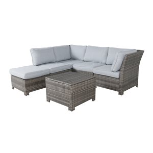 Henryka Wicker Outdoor Sofa Set with Polyester Cushions and Grey Aluminum Frame - 6-Piece