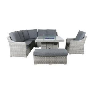 Henryka Wicker Outdoor Sofa Set with Grey Polyester Cushions and Grey Aluminum Frame - 6-Piece