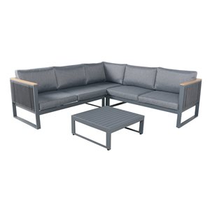 Henryka Outdoor Sofa Set with Grey Polyester Cushions and Grey Aluminum Frame - 4-Piece
