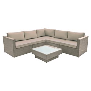 Henryka Wicker Outdoor Sofa Set with Beige Polyester Cushions and Beige Steel Frame - 6-Piece