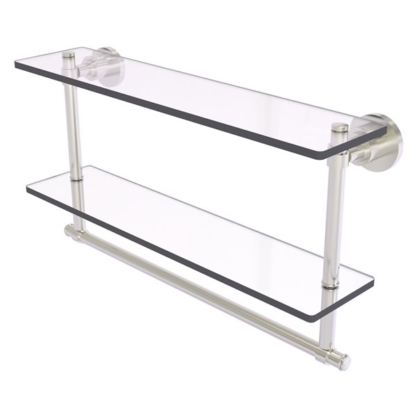 Allied Brass Washington Square Satin Nickel 22-in Two Tiered Glass Shelf with Integrated Towel Bar