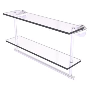 Allied Brass Washington Square Polished Chrome 22-in Two Tiered Glass Shelf with Integrated Towel Bar