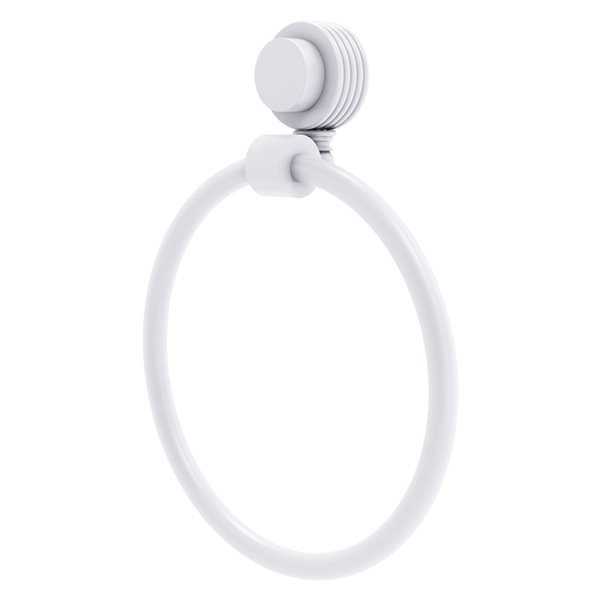 Allied Brass Venus Matte White Wall Mount Towel Ring with Grooved Accents