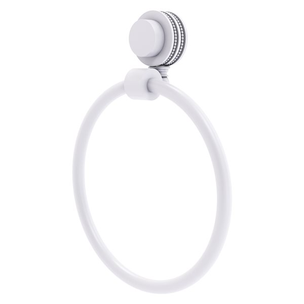 Allied Brass Venus Matte White Wall Mount Towel Ring with Dotted Accents