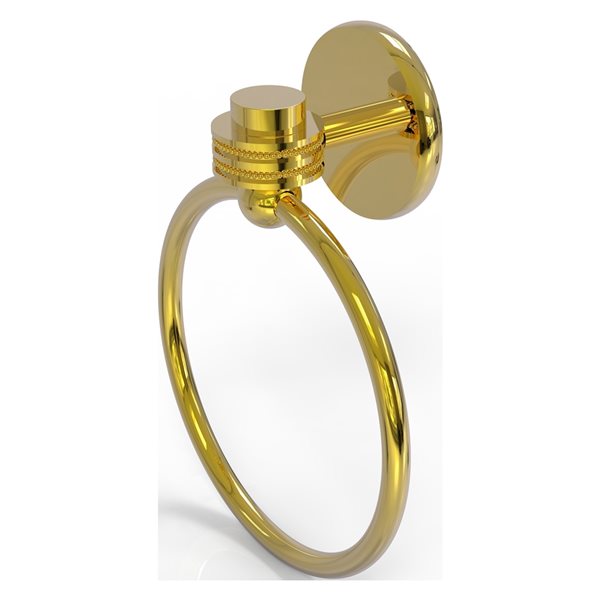 Allied Brass Satellite Orbit One Polished Brass Wall Mount Towel Ring with Dotted Accents