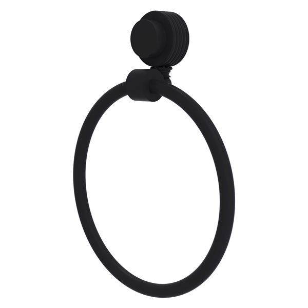 Allied Brass Venus Matte Black Wall Mount Towel Ring with Grooved Accents