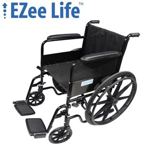 Ezee Life Black Foldable Economy Wheelchair with 18-in Seat