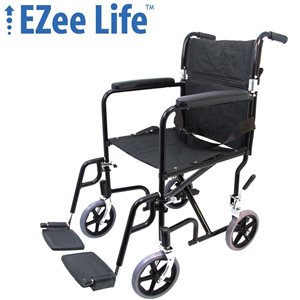 Ezee Life Black Foldable Transport Chair with Swing-Away Footrests