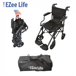 Ezee Life Black Foldable Transport Chair with Carrying Bag