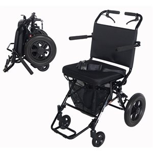 Ezee Life Deluxe Black Foldable Transport Chair with Memory Foam Cushion