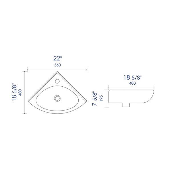 ALFI brand White 22-in Corner Wall-Mounted Porcelain Rectangular Sink with Faucet Hole