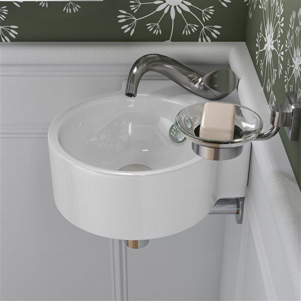 ALFI brand White 17-in Corner Wall-Mounted Porcelain Sink with Faucet Hole