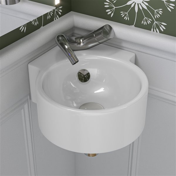 ALFI brand White 17-in Corner Wall-Mounted Porcelain Sink with Faucet Hole