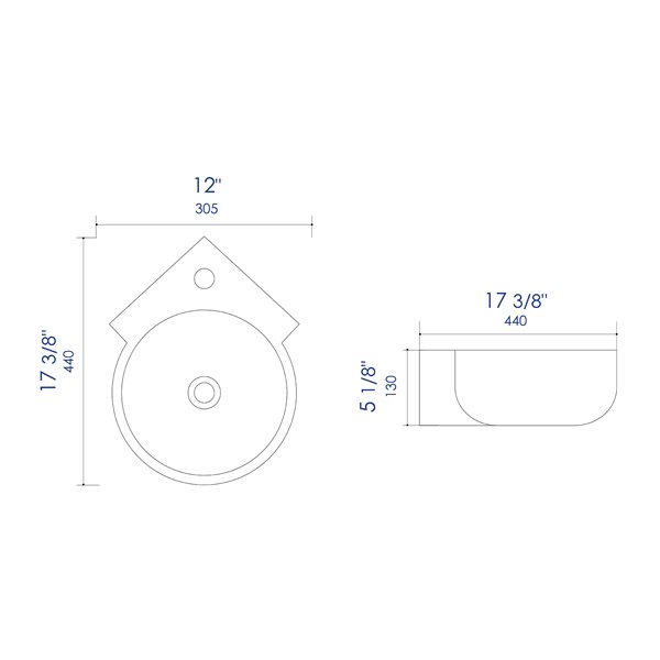 ALFI brand White 17-in Corner Wall-Mounted Porcelain Sink with Faucet Hole