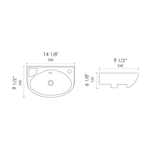 ALFI brand White 14-in Wall-Mounted Porcelain Oval Sink with Faucet Hole