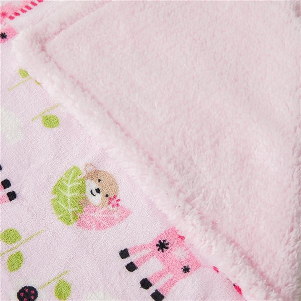 Marina Decoration Pink 30-in W x 40-in L Giraffe and Monkey Flannel Fleece and Sherpa Blanket