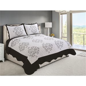 Marina Decoration Black and White Damask Full/Queen Quilt Set - 3-Piece