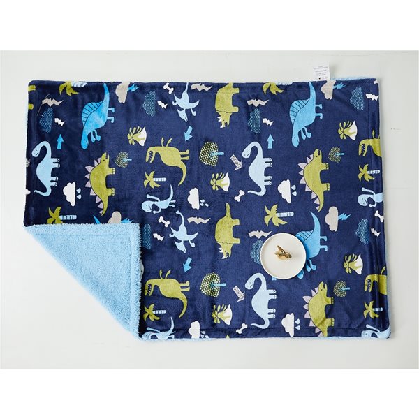 Marina Decoration Navy Blue 30-in W x 40-in L Dinosaur Flannel Fleece and Sherpa Blanket